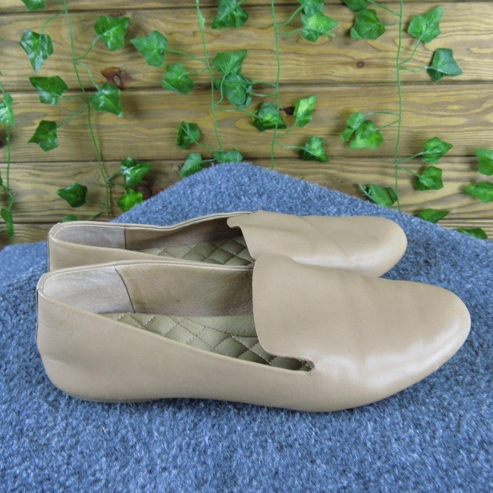 Birdies Beige Leather Loafers Women 8.5 Slip-On Comfort Quilted Flat Shoes - Picture 3 of 7